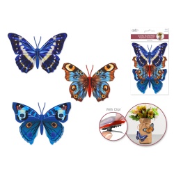 11cmx8cm Patterned Butterflies x3 w/Clip B) Blue