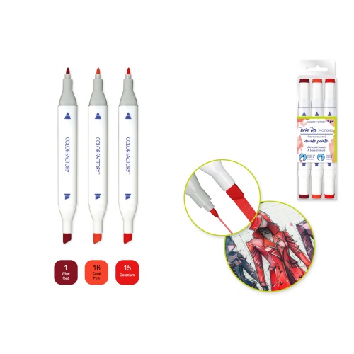 Alcohol Based Twin Markers Fine+Chisel Tips 3pk B) Rose