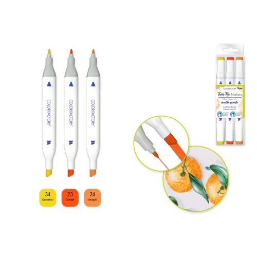 Alcohol Based Twin Markers Fine+Chisel Tips 3pk F) Tangerine