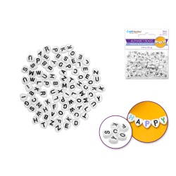 Alphabet Beads: 6mmx7mm Heart x90 4mm(T) B) White w/Black Letters