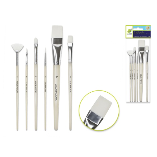 Artist Brush Set: White Synthetic Hair Variety Pack x6 Plastic HandleB) MULTI-SET 2