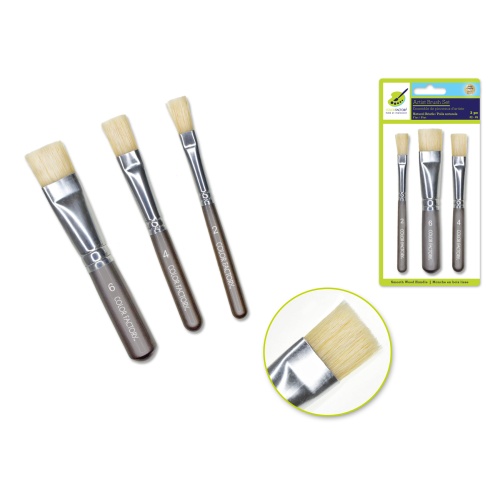 Artist Brush Set: 'Stubbies' Smooth Handle Bristle x3 Wood Handle B) Flat #2/4/6