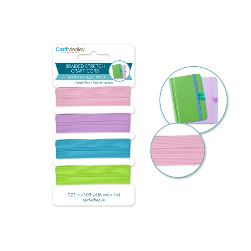 Craft Medley: 6mm X 4m Braided Stretch Craft Cord (4x1m) A) Pastel Blend