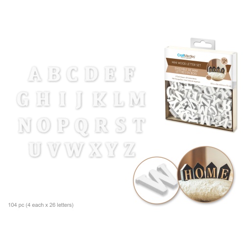 Craftwood: 1.3x1.5cm Mini Letter Box Set 104pc (4ea x 26 Letters) 2mm(T) A) White