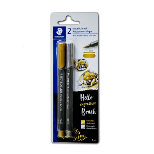 PEns 2 Pc Metallic Brush Tip Gold & Silver Staedtler