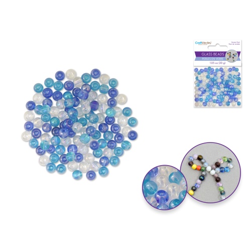 Sky Glass Beads: 6mm Round A/b Polish Effect 30g F) Sky