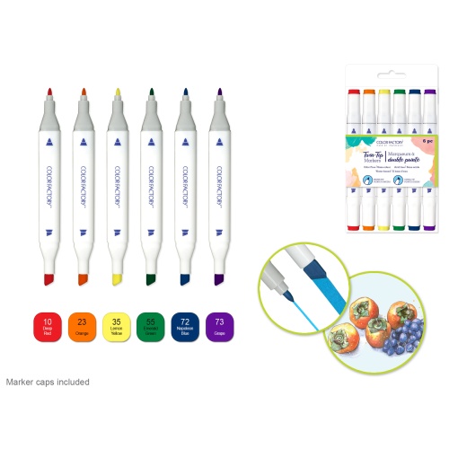 Water-Based Twin Markers Fine+Broad Tips 6pk C) Rainbow ROYGBV