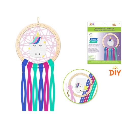 Wooden Dream Catcher Kit DIY W/Ribbon Tails C) Unicorn