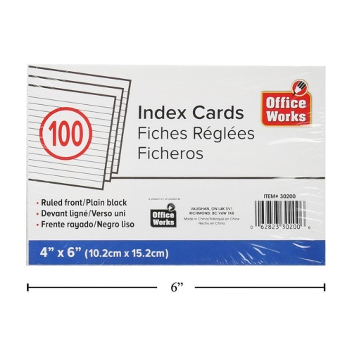 Index Cards 4x6 100-Pc Ruled Office Works