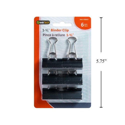 BINDER CLIP  6-PC 1.25  BLACK COL., B/C DESK TECH