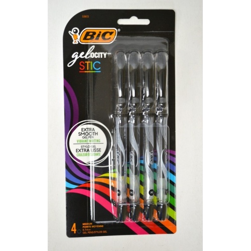 Gel Pens Stic 4pk Black 0.7mm Gelocity Bic