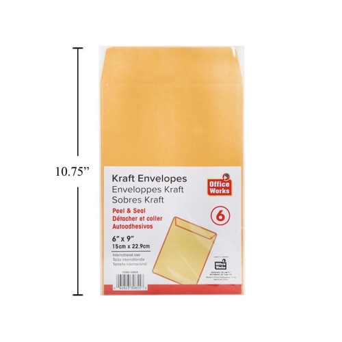 Kraft Envelope peel-n-seal 6pc 6.5 x 9.5