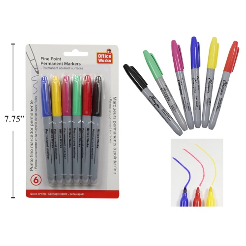 Markers permanent colours fine tip 6 pc office works