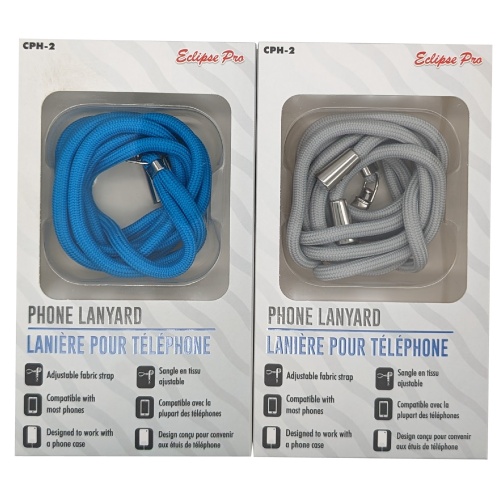 2.4ft Phone Lanyard - Adjustable strap - grey/blue