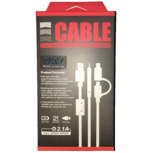 Cable USB to lightning and microusb 2 in 1 cable for charge and sync