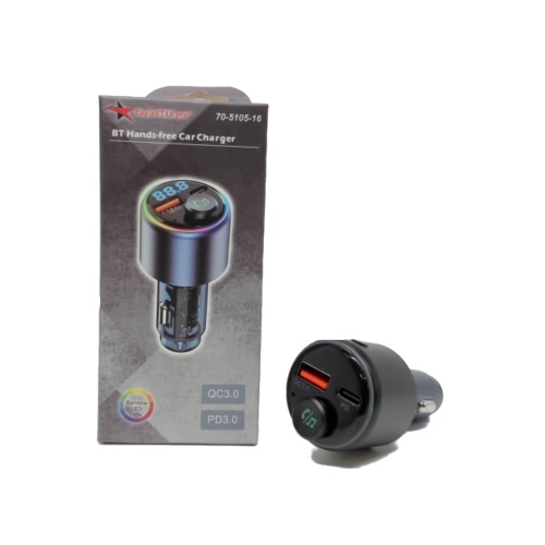 Car charger for phone or tablet - super fast PD Type-C® and fast USB-A - BT and FB transmitter