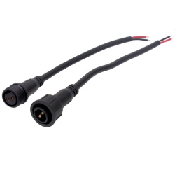 2/18 AWG electrical waterproof cable male/ female. 10A max. Length: 2 x 15 cm. 80°, 300V wire