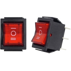 Red Rocker Switch ON-OFF-ON 16A  / 250V AC D.P.D.T. 6 pins