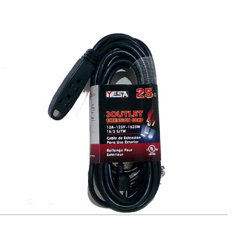 Extension cord 16 gauge 25 foot outdoor 3 outlet 3 prong black