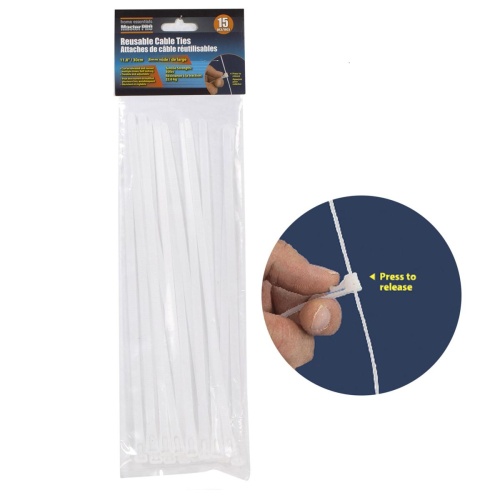 Cable Ties Reusable 15-PC, 8mmx11.8, White Home Essentials