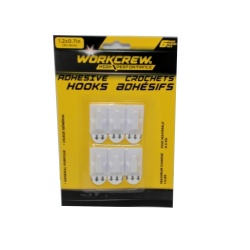 Adhesive Hooks 1.2 x 0.7" 6pk. Workcrew"