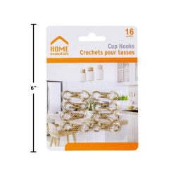 Cup hooks 16 pc brass colour - home essentials