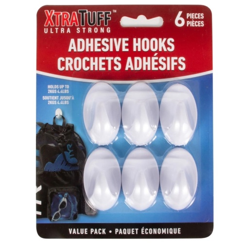 Plastic Hooks Round 6 Pack Ultra strong Holds up to 2kgs