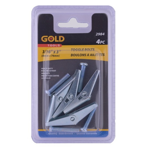 Toggle bolts 3/16x3 inch 5x76mm 4 pack