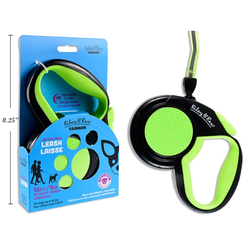 Retractable Leash 16ft with Reflector Lime Green Only.
