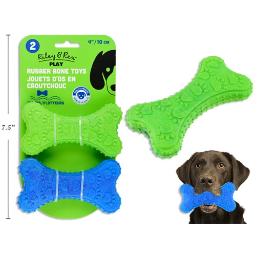 Rubber Bone Toy 2pk 4in. 2 Cols/Pack