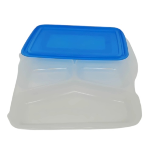Food Container 3 Section Clear Plastic wBlue Lid