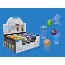 Glass Spice Canister, 1.78Dia x 3.5" 4 colours Luciano"