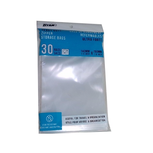 Storage bags heavy duty zipper 140x200mm 30 pack Titan