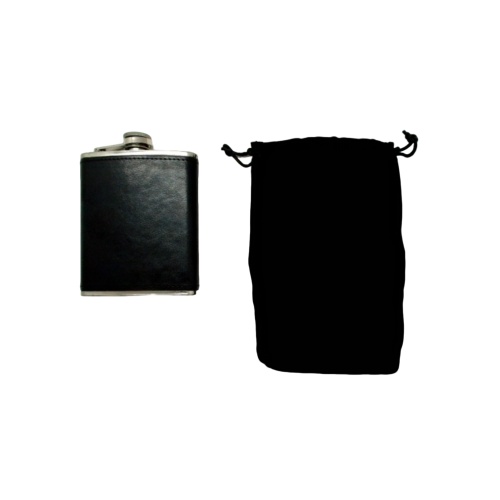 Wrapped Flask Black 7oz. Stainless Steel W/pouch(display)
