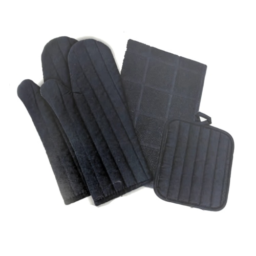 Solid 4 pc kitchen sets - mitts, pot holder, towel denim