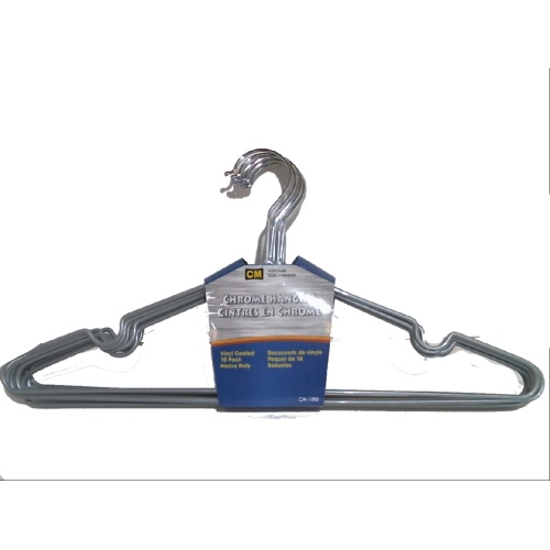 Clothes hanger chrome metal with vinyl coating 10 pack