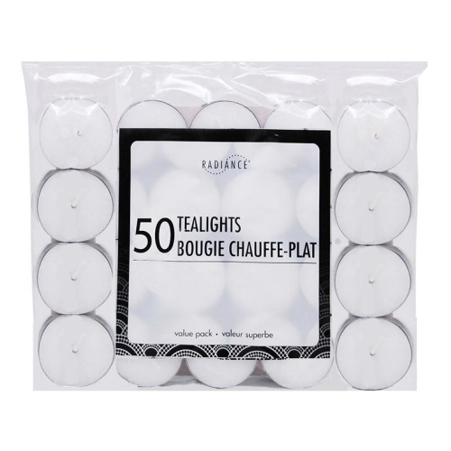 Tealights White 50PK-9GM BAGGED 3 HOURS RADIANCE (promo)