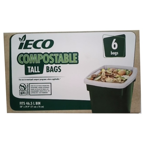 Compostable tall bags - fits 46.5L green bin - 6 pack