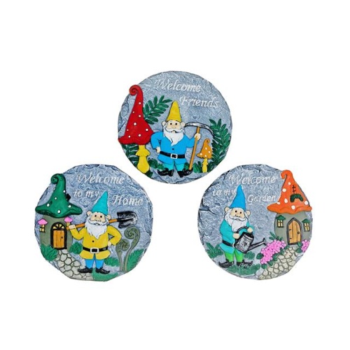 Round Garden Stepping Stones Gnome Asstd 10 Dia X 1