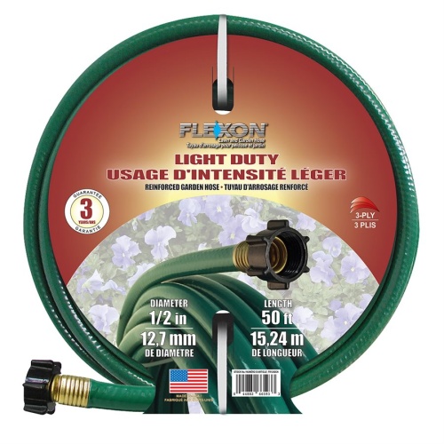 Garden hose 1/2 inch 50 foot green light duty 3 ply flexon