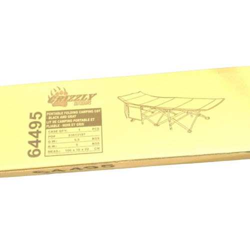 Portable Folding Camping Cot Black & Grey Grizzly Outdoors