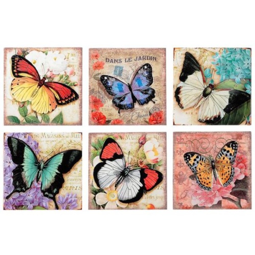 Ceramic Trivet 8 Square Butterfly 8 X 8