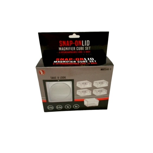 Magnifier Cube Set Snap On Lid 4 Interchangeable Lids + Base