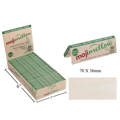 Rolling Papers 50pc Unbleached Booklet 70x36mm. Moji Mellow