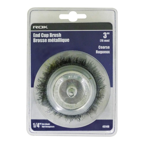 END CUP BRUSH 3INCH COARSE 1/4INCH ROUND SHANK