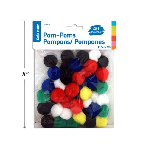 Pom Poms 40pk 1 size Asst.Colors