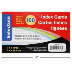 COLOURED INDEX CARDS 3X5RULED100/SHRINK WRAPPED"