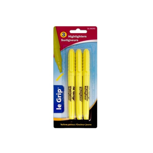 3 Pk Yellow Highlighters Blister Crd