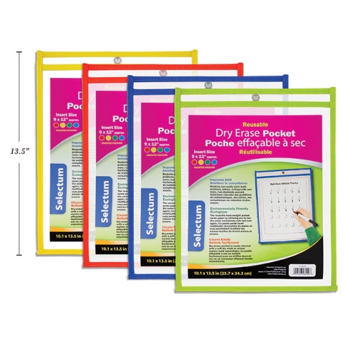 Dry Erase Pockets Re-Usable  4 asst.colors