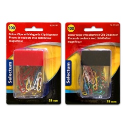 MAGNETIC CLIP DISPENSER W/100 COLOURED CLIPS, 28MM
